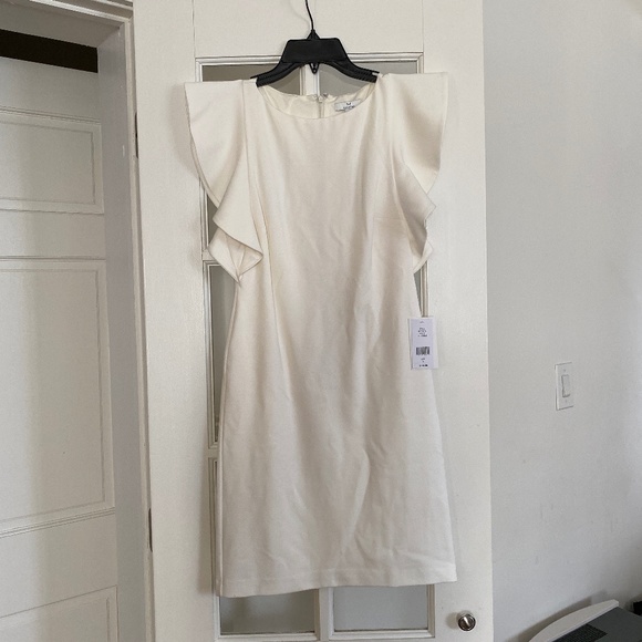 NWT - H by Halston - White Ivory Cocktail Ruffle Sleeve Dress Bridal Wedding 0 - Picture 1 of 9